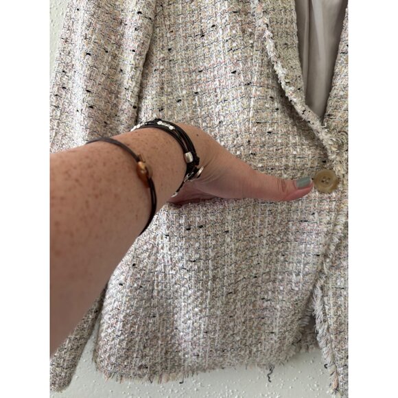 Ann Taylor Fringe Tweed Shawl Collar Jacket Womens Size 00P Cream Multi-Color - Picture 7 of 15